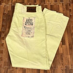 AKOO Empire Big Oak Fit Lime Green Distressed Straight Leg Jeans Sz 38